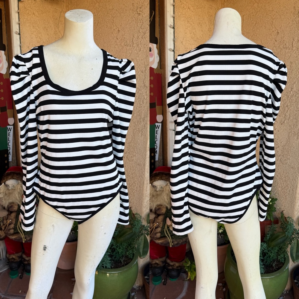 Dokotoo Women’s Striped Black & White Long Sleeve Bodysuit (XL)